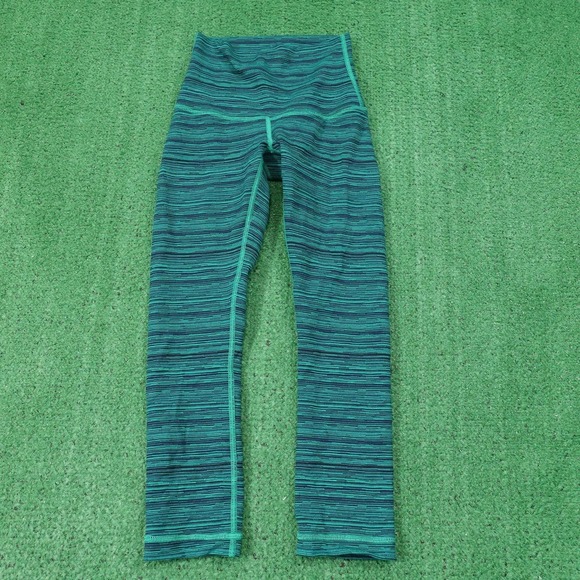 lululemon athletica Other - Lululemon Athletica Leggings Girls Size 2 Green Striped Knit Ankle Yoga Running‎